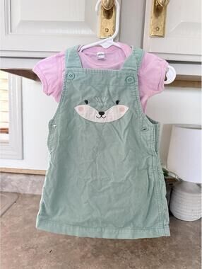 Carter's Baby Girl 12M Mint Green Overall Dress with Pink Shirt